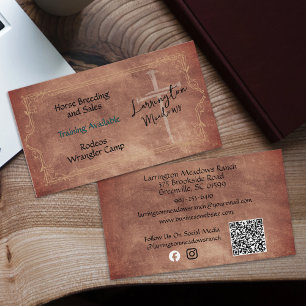 Elegant Horse Ranch Western Cross QR Code Business Business Card
