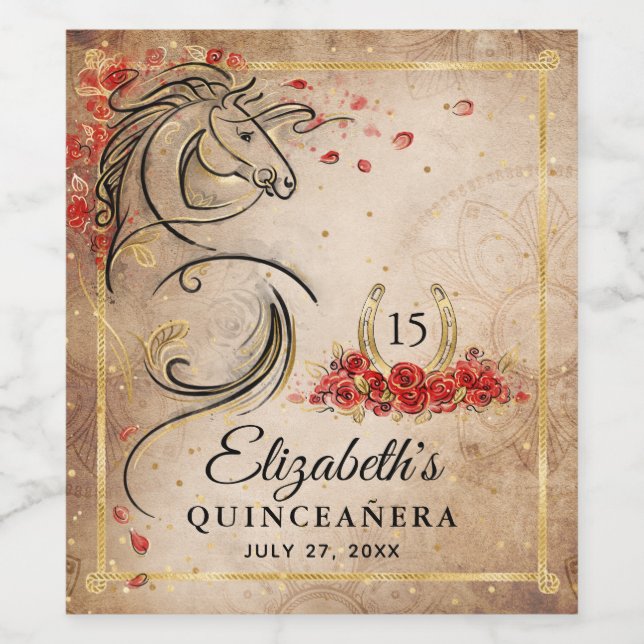 Elegant Horse Red and Gold Parchment Paper Wine Label (Single Label)