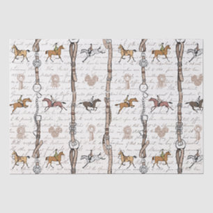 Elegant Horse Riders Belts and Bows Beige Script Tissue Paper