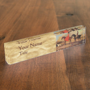ELEGANT HORSE RIDING PARCHMENT NAMEPLATE