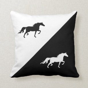Elegant Horse Silhouettes on Black & White Throw Pillow