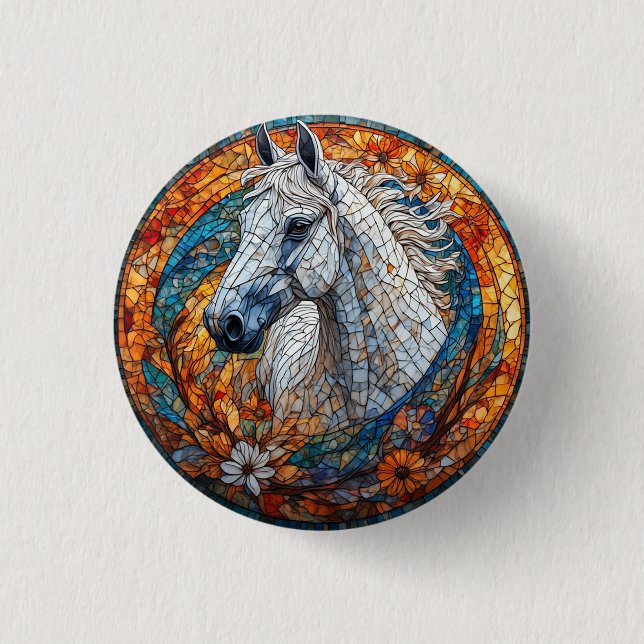 Elegant Horse Stained Glass Portrait 1 Inch Round Button (Front)