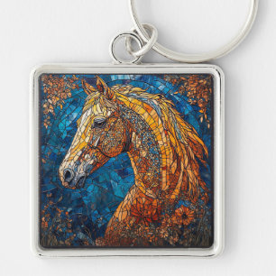 Elegant Horse Stained Glass Portrait Keychain