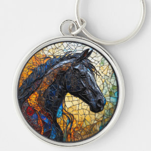 Elegant Horse Stained Glass Portrait Keychain