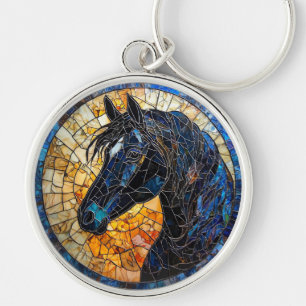Elegant Horse Stained Glass Portrait Keychain