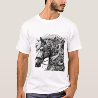 Elegant Horse with Ornamental Details - Black and  T-Shirt