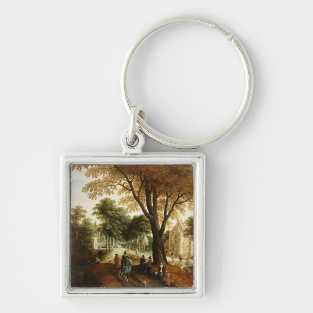 Elegant Horsemen and figures on a path Keychain (Front)