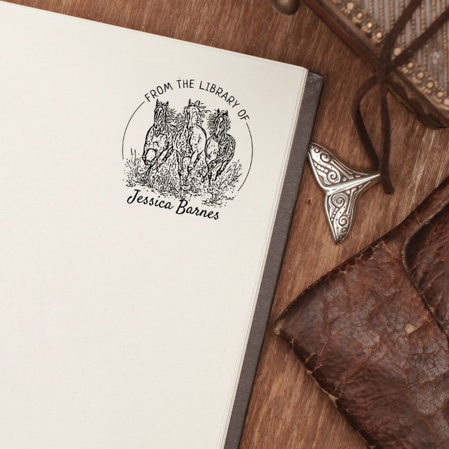 Elegant Horses Bookplate Rubber Stamp (Creator Uploaded)