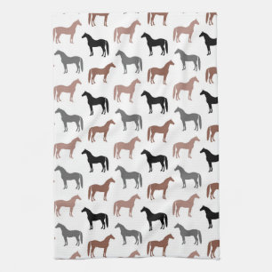 Elegant Horses Brown, Black and Grey Pattern Kitchen Towel