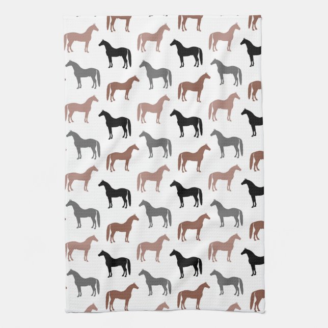 Elegant Horses Brown, Black and Grey Pattern Kitchen Towel (Vertical)