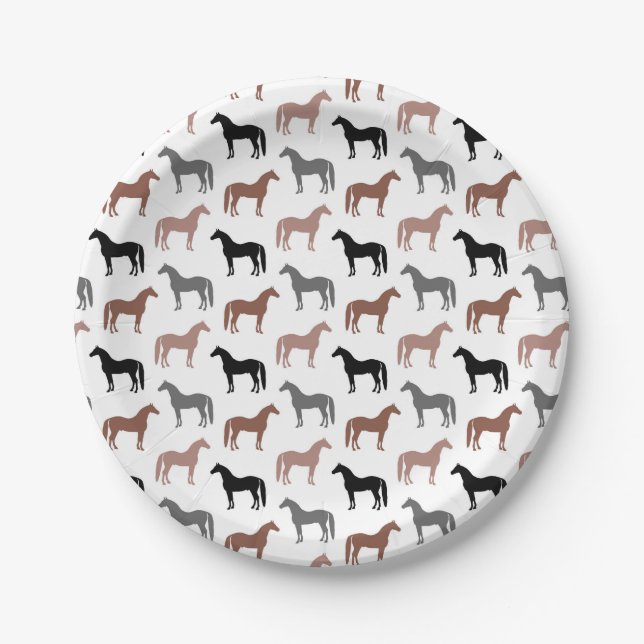 Elegant Horses Brown, Black and Grey Pattern Paper Plate (Front)