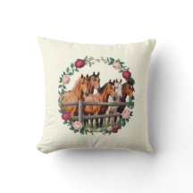 Elegant Horses in Floral Wreath Art