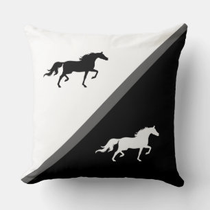 Elegant Horses on Black Grey and White Throw Pillow