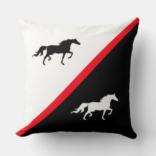 Elegant Horses on Black Red and White Throw Pillow