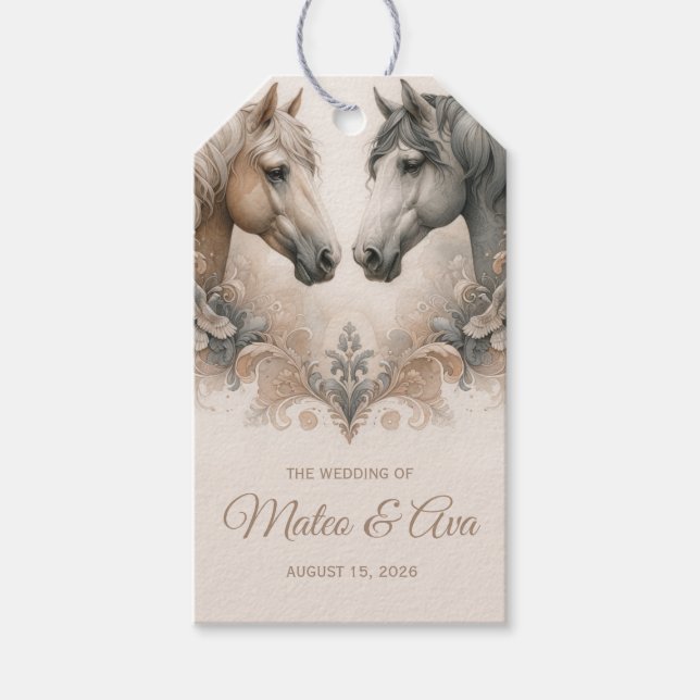 Elegant Horses Wedding Gift Tags (Front)