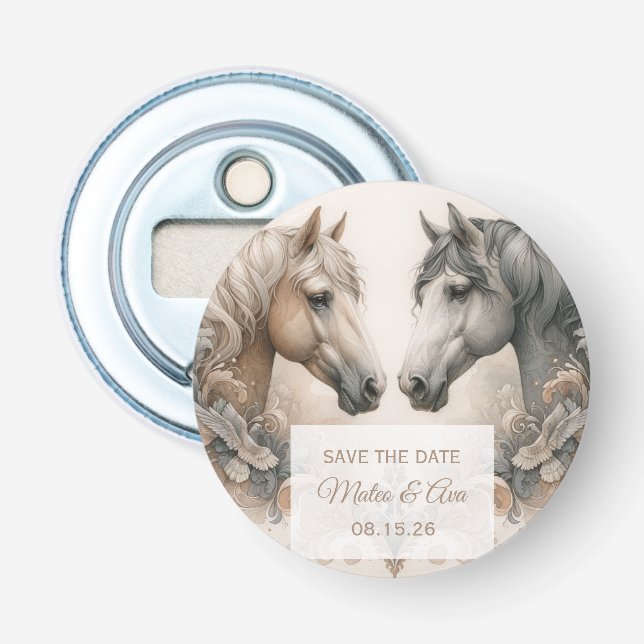 Elegant Horses Wedding Save the Date Bottle Opener (Front)