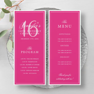 Elegant Hot Pink 16th Birthday Program Menu