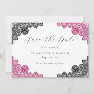Elegant Hot Pink and Black Floral Lace Wedding Save The Date