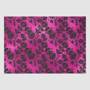 Elegant Hot Pink and Black Glitter Flowers Pattern Tissue Paper