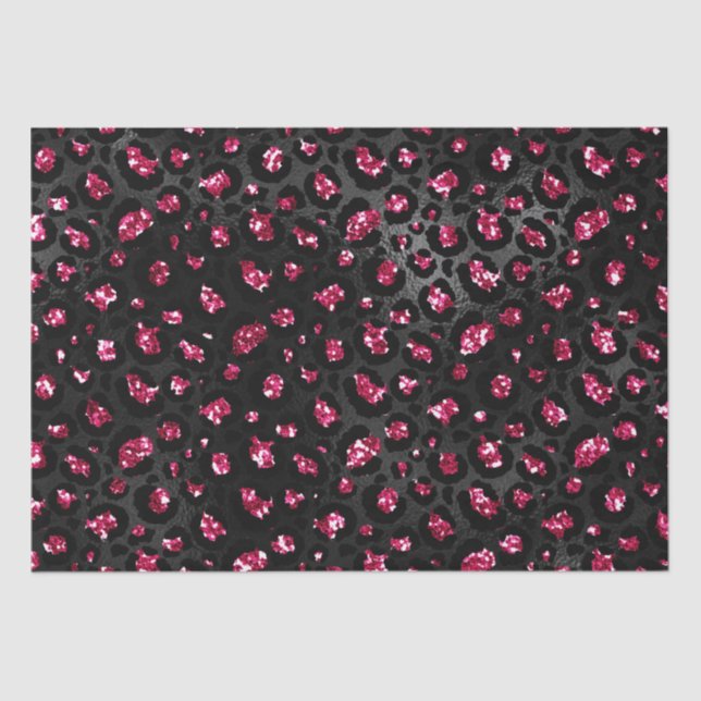 Elegant Hot Pink and Black Glitter Leopard Spots Tissue Paper (Front)