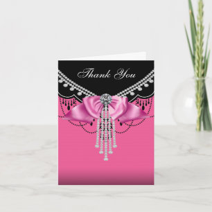 Elegant Hot Pink and Black Thank You Cards