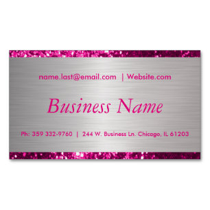 Elegant Hot Pink and Brush Silver Steel Magnetic Business Card