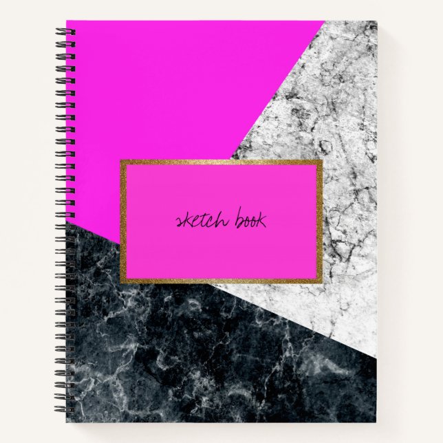 Elegant Hot Pink and Marble Sketch Book (Front)
