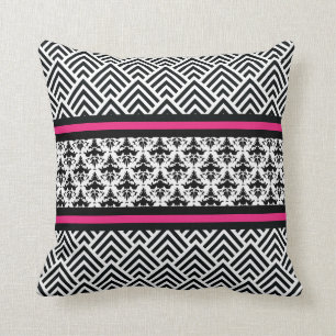 Elegant Hot Pink, Black and White Chevron Modern Throw Pillow