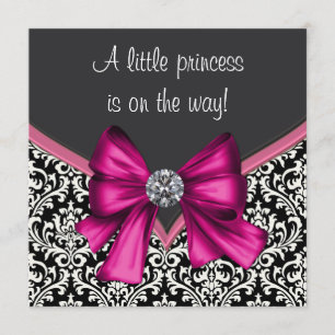 Elegant Hot Pink Black Damask Princess Baby Shower Invitation