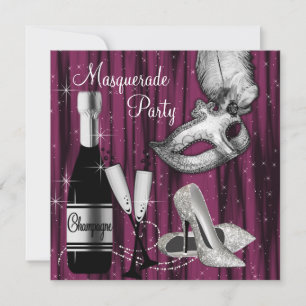 Elegant Hot Pink Black Masquerade Party Invitation