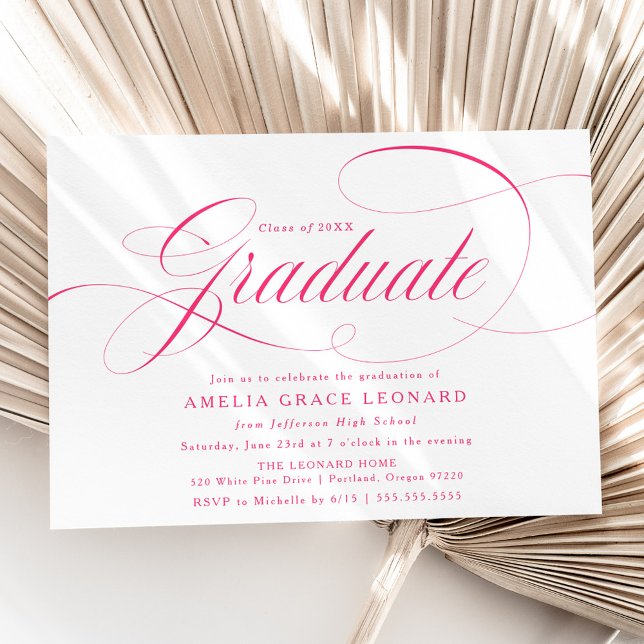 Elegant Hot Pink Calligraphy Graduation Party Invitation (Creator Uploaded)