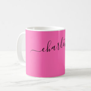 Elegant Hot Pink Colour Modern Name Personalized Coffee Mug