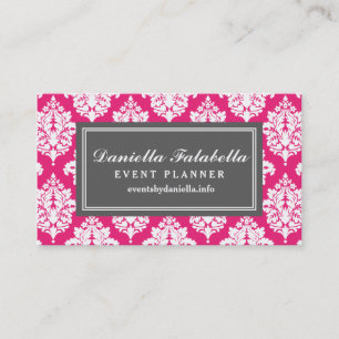 Elegant Hot Pink Damask Personalized Business Card