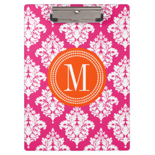 Elegant Hot Pink Damask Personalized Clipboard