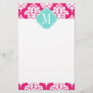 Elegant Hot Pink Damask Personalized Stationery