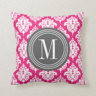 Elegant Hot Pink Damask Personalized Throw Pillow