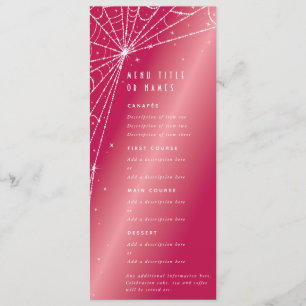 Elegant Hot Pink Diamond Spider Web Flat 4 Course Menu