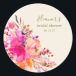 Elegant Hot Pink Floral Bridal Shower Custom Classic Round Sticker<br><div class="desc">Elegant Hot Pink Floral Bridal Shower Custom Classic Round Sticker</div>