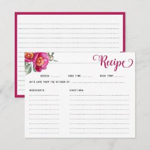 Elegant Hot Pink Floral Recipe Bridal Shower  Enclosure Card