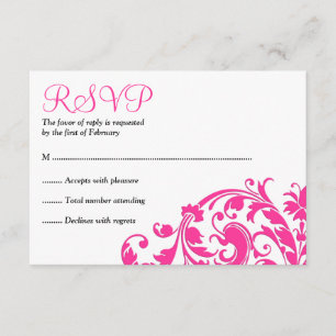 Elegant Hot Pink Flourish Bat Mitzvah RSVP Card