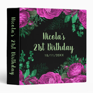 Elegant Hot Pink Flowers Birthday Party Binder