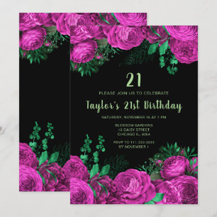Elegant Hot Pink Flowers Birthday Party Invitation