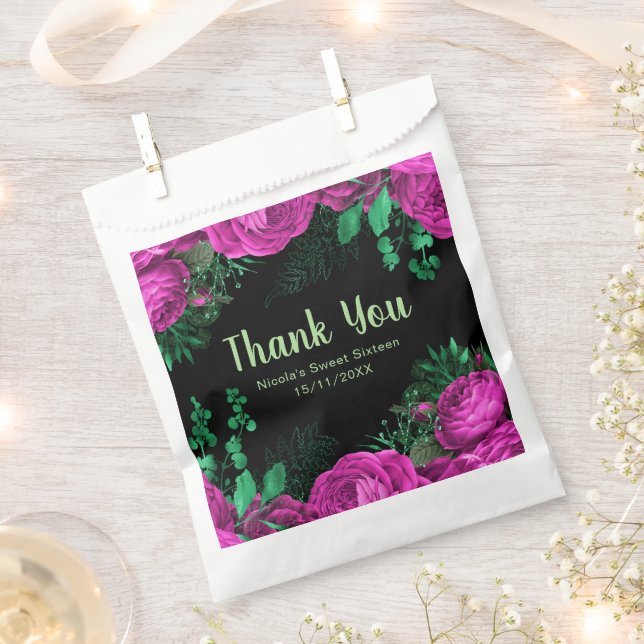 Elegant Hot Pink Flowers Sweet Sixteen Favour Bag (Clipped)