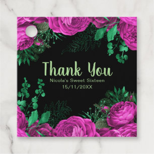 Elegant Hot Pink Flowers Sweet Sixteen Favour Tags