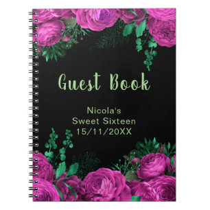 Elegant Hot Pink Flowers Sweet Sixteen Guest Book