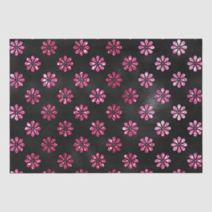 Elegant Hot Pink Glitter and Black Flowers Pattern Tissue Paper