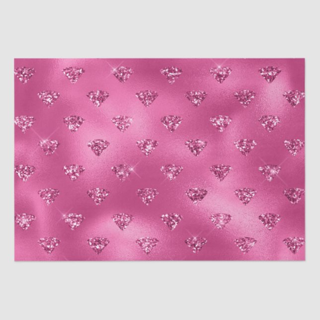 Elegant Hot Pink Glitter Diamonds Pattern Tissue Paper (Front)