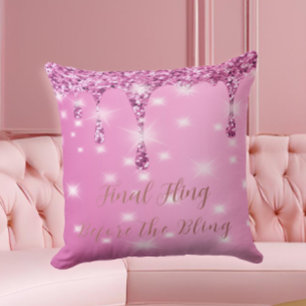 Elegant Hot Pink Glitter Drip Bachelorette Throw Pillow