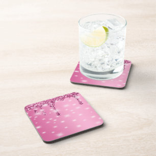 Elegant Hot  Pink Glitter Drip Coaster
