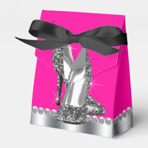 Elegant Hot Pink Glitter High Heel Shoe Favor Box